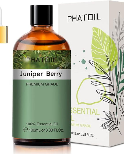Juniper Berry 3.38fl.oz Essential Oil, PHATOIL Pure Aromatherapy Oils for Diffuser, Humidifier, Perfect for DIY Soap, Candle, Bath Bombs Making(100ml)