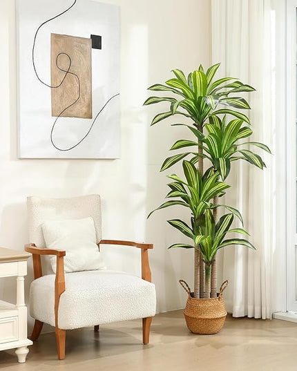 Ferrgoal Artificial Plants, 6 Ft Dracaena Tree Faux Plants Indoor Outdoor Decor Fake Tree with Woven Seagrass Basket Plants for Home Decor Office Living Room Porch Patio Housewarming