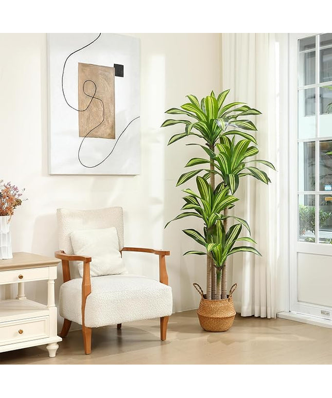 Ferrgoal Artificial Plants, 6 Ft Dracaena Tree Faux Plants Indoor Outdoor Decor Fake Tree with Woven Seagrass Basket Plants for Home Decor Office Living Room Porch Patio Housewarming
