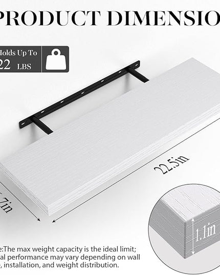 BAYKA Floating Shelves White, 22.5 inches Rustic Wood Wall Mounted Shelves for Bathroom, Bedroom, Living Room, Kitchen & Office, Hanging Display Shelf with 22 lbs Capacity
