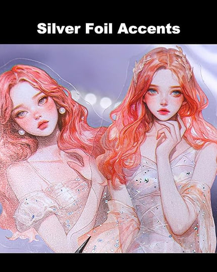 AuriicLeaf Elegant Girl PET Sticker Set, 120PCS Vintage Fashion Girl Stickers with Silver Accents for Scrapbooking Journaling DIY Crafts Art Supplies