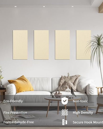 Art3dwallpanels 8 PCS Acoustic Panels, 24''x12'' Fabric Soundproof Wall Panels, Easy-Hook Mounting Sound Absorbing Panels for Studios, Office, Home Theater, Linen