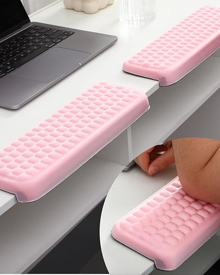 2 Pcs L-Shaped Desk Elbow Pad Set Desk Edge Cushion Memory Foam Wrist Rest Elbow Pads Arm Rest Comfort Support Padding with Non-Slip Base for Office Home Gaming(Pink)