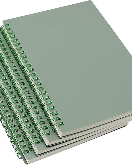 Yansanido Spiral Notebook, 4 Pcs A5 Thick Plastic Dark Green Hardcover 8mm Ruled 80 Sheets -160 Pages Journals for Study and Notes (Ruled-4pcs Dark Green, A5)