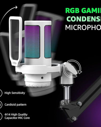 IXTECH Gaming Microphone for PC with Boom Arm, Podcast Condenser Mic with Pop Filter, Quick Mute Button, Gain Knob, Mic Arm and Computer Mic with Gain Control for Streaming Podcasting Recording