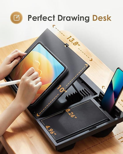 LORYERGO Adjustable Laptop Desk with Cushion, Mouse Pad & Cellphone Slot - Laptop Stand for Bed & Couch, Lap Desk for Home & Office (Black)