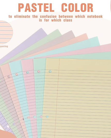 PerKoop 400 Sheets Colored Loose Leaf Paper 8.5" x 11" college ruled Lined 3 Hole Punched notebook Filler Paper for 3 Ring Binders Office School Supplies (Aesthetic Color)