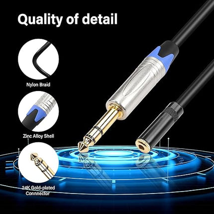 PNGKNYOCN 1/4 to 1/8 Headphone Adapter，6.35mm TRS Male to 3.5mm Female Stereo Jack Audio Adapter Extension Cable for Headphones, Amplifiers, Guitar,Amplifiers(0.3M/1FT)