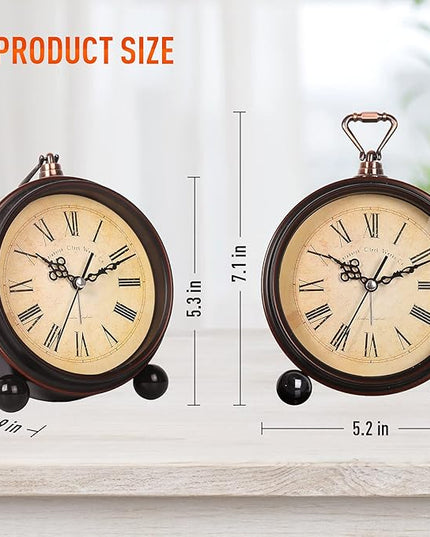 RODH Battery Alarm Clock,Vintage Retro Alarm Clock with Night Light，Hangable,Super Silent, Non Ticking Analog Small Table Clock for Bedroom,Bedside, Desk,Shelf