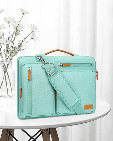 MOSISO 360 Protective Laptop Shoulder Bag,14 inch Computer Bag Compatible with HP Lenovo Dell ASUS Acer, HP, Dell Latitude, Lenovo,Side Open Messenger Bag with 4 Zipper Pockets&Handle, Aqua Green