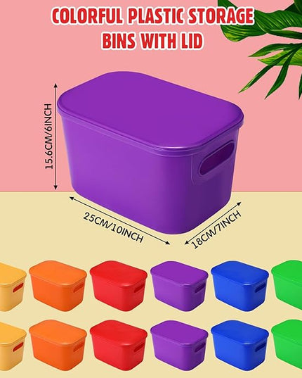 Thyle 24 Pack 7 Quarts Plastic Storage Bins for Christmas Storage with Lids Handles Colorful Stackable Desktop Box Bins with Label for Shelf Drawer,10 x 7 x 6 Inch (Brightly Colored)