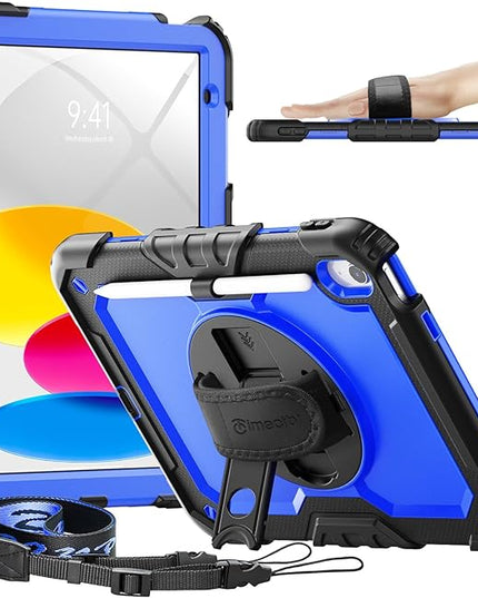 timecity for iPad (A16) 11th/ 10th Generation Case 11''/ 10.9 Inch (2025/2022) - Heavy Duty Protective Cover with Screen Protector, Stand, Shoulder Strap & Pencil Holder | Kids-Friendly - Dark Blue
