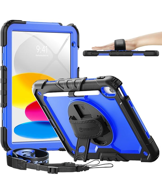 timecity for iPad (A16) 11th/ 10th Generation Case 11''/ 10.9 Inch (2025/2022) - Heavy Duty Protective Cover with Screen Protector, Stand, Shoulder Strap & Pencil Holder | Kids-Friendly - Dark Blue