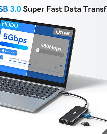 HODO USB C Docking Station Dual Monitor Adapter for Dell HP, Laptop Docking Station 3 Monitors Quad Display USB C Hub Dongle to 2 HDMI 4K,DP 8K, VGA,4 USB,PD, Adapter 9 in 1 Laptop Dongle