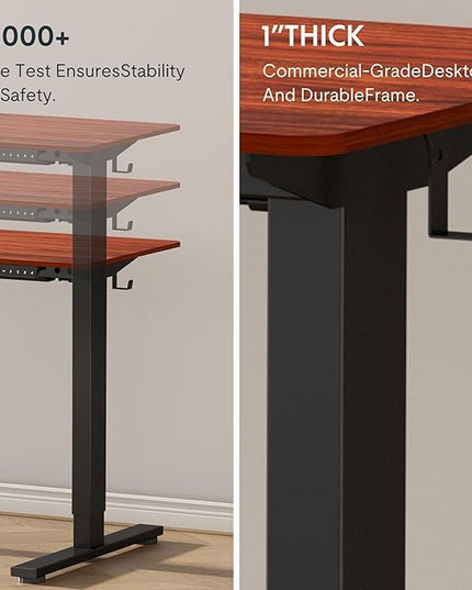 FLEXISPOT EN1 One-Piece Standing Desk with 1-Inch Thick Desktop, 55"x28" Electric Height Adjustable Desk for Home Office & Multi-Device Workstations, Mahogany