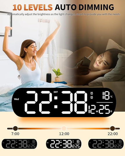 14" Large Digital Wall Mount Clock, Count Down Timer, Alarm, Big LED, 11 RGB Color, Temperature for Living Room Classroom Desk, Xmas, Birthday Gift for Senior Mom Dad (Oval)