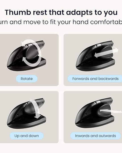 Contour Unimouse Ergonomic Vertical Mouse Adjustable 35°-70° Tilt Angle, 6 Programmable Buttons for Productivity, Customizable Thumb Rest for Wrist Pain Relief | Plug & Play Mac/PC - Wireless - Left