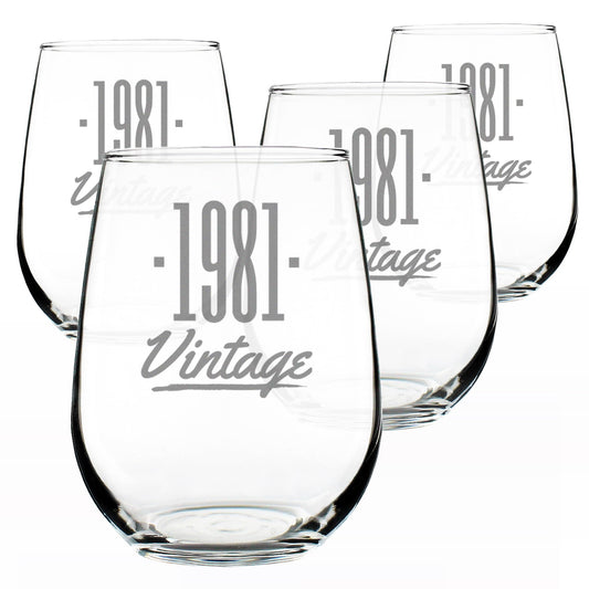 Vintage 1981 Stemless Wine Glass for 45th Birthday - 17 oz - Set of 4