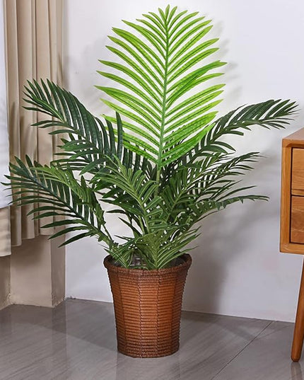 Fopamtri Fake Majesty Palm Plant 3 Feet Artificial Majestic Palm Faux Ravenea Rivularis in Pot for Indoor Outdoor Home Office Store, Great Housewarming Gift