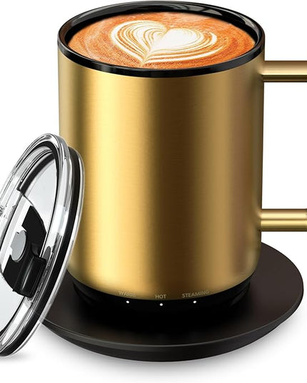 Vsitoo S3 Plus 14oz Heated Coffee Mug- Temperature Control Smart Mug with Mug Warmer, Auto-Sensing AI Heats Drinks to 120-150°F Hands-Free.Ideal for Home/Office/Gifts，Gold