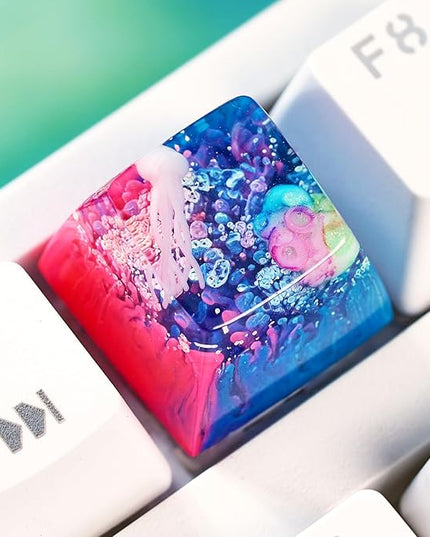 Jellyfish Artisan Keycap Neon Pink Coral Ocean R1 SA Profile Custom Sea Creature Keycaps 1U ESC Handmade Gaming Sea Resin Key Cap Cherry MX Switch Compatible Mechanical Keyboard Jellyfish Lover Gift