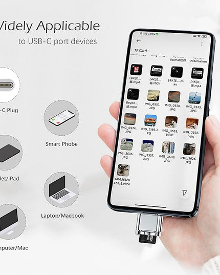 USB C Micro SD Card Reader for Android Phone, Camera, Laptop with Keychain, Mini Metal Type-C Card Reader (Shiny Silver)