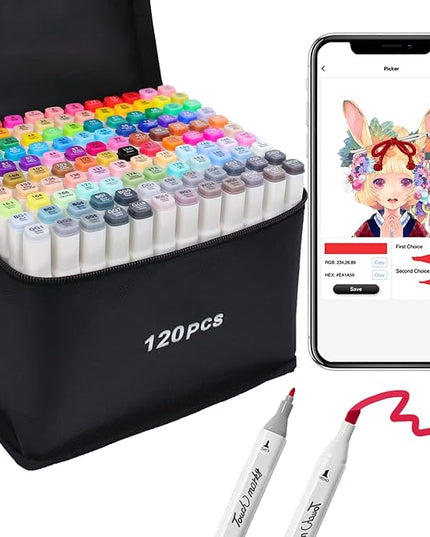 120 Colors Alcohol Markers, Art Markers for Artists with Coloring App, Dual Tip Marker for Adult Painting Sketching Drawing with Travel Case Great Gift Idea