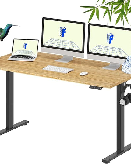 FLEXISPOT EN1 Bamboo One-Piece Standing Desk, 60 x 30 Inches Ergonomic Desk for Home Office and Gaming (Black Frame + Bamboo Top, 2 Packages)