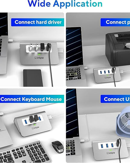 USB 3.0 Hub, Aluminum 4 Port USB Data Hub 3.0 Port Extender Multiport Adapter with 3.3ft Cable ，USB Splitter for Laptop, PC/Xbox/Flash Drive/Printer/Camera/Keyborad/Mouse