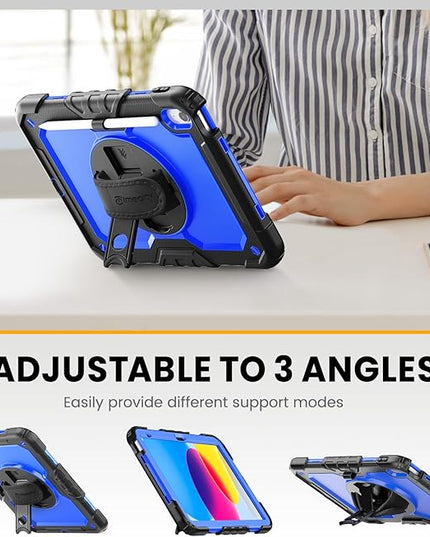 timecity for iPad (A16) 11th/ 10th Generation Case 11''/ 10.9 Inch (2025/2022) - Heavy Duty Protective Cover with Screen Protector, Stand, Shoulder Strap & Pencil Holder | Kids-Friendly - Dark Blue