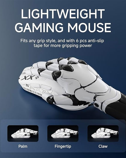 EWEADN X23Pro Wireless Gaming Mouse, PAW3311 Sensor, 49g Lightweight Mouse, 12000 DPI, 2.4G/BT5.0/USB-C Rechargeable Wireless Mouses with 6 Programmable Buttons for Laptop/PC/Mac, White