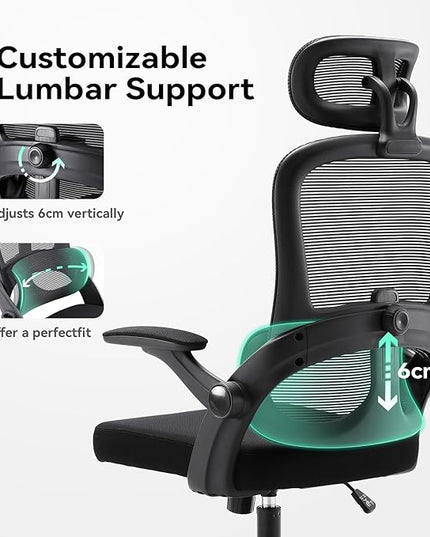 SIHOO Ergonomic Office Chair, Adjustable Lumbar Support, 110-130° Tilt, 3D Armrests, Rolling Computer Desk Chair with Headrest Black
