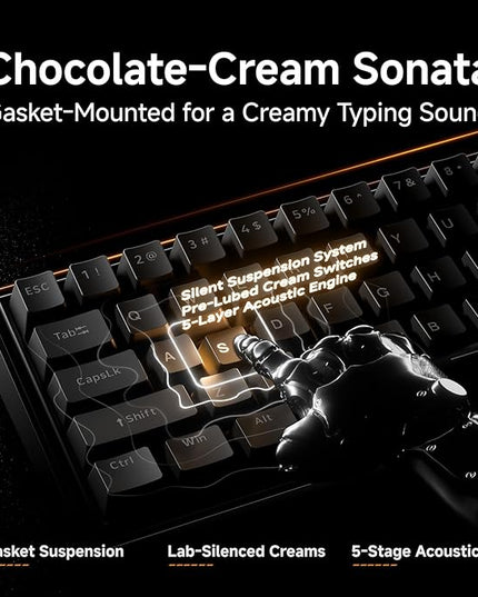 DIERYA DK68E 60% Mechanical Gaming Keyboard, Hot Swappable, Pre-Lubed Linear Switches, Gasket Mount, 5-Layer Dampening Foam, Programmable, Volume Knob, RGB Backlit, 68 Keys, Wired, Black
