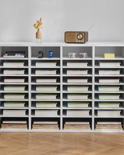 VEVOR Literature Organizer, 36 Compartments Office Mailbox with Adjustable Shelves, Wooden Mailbox Sorter Medium Density Fiberboard Office Home Classroom Storage for Files, Documents, Papers, White
