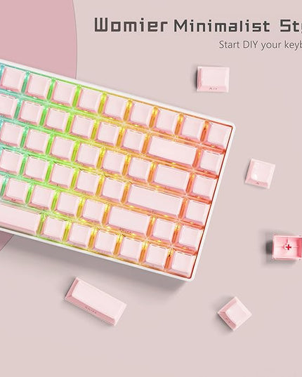 Womier Jelly Keycaps-Crystal Cute Keycaps Pink 60 65 75 100 Percent, Side Printed Elegant Key caps Custom113 Keys, OEM Profile for 61/68/84/87/98/100 Cherry Gateron MX Mechanical, Pink
