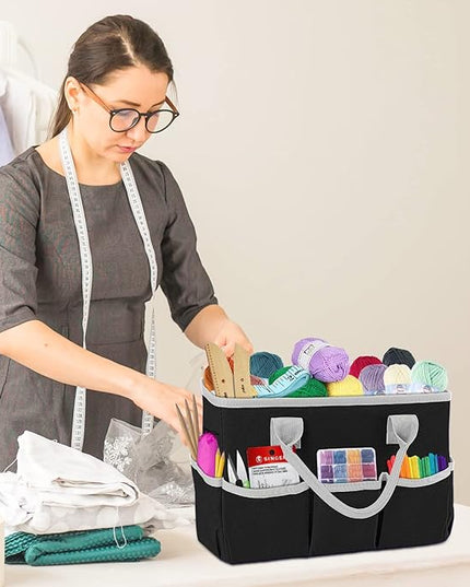 ZKOO Art Supply Storage Organizer Caddy, Craft Tote Bags With Pockets for Scrapbook Organization and Storage Supplies, Portable Office Organizer (Black, Small)