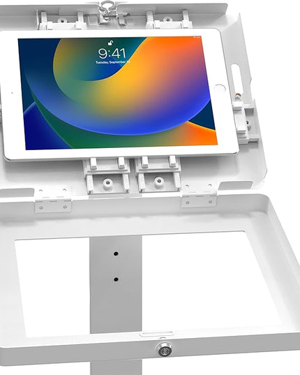 CTA Digital Thin Tall Floor Stand Standing 360 Degree Kiosk Display Tablet Holder with Charger Access & Lock for iPad 11 (A16)-Pro 11-inch M4 Air 11-inch M3- iPad 10th Gen - Galaxy Tab & More Tablets