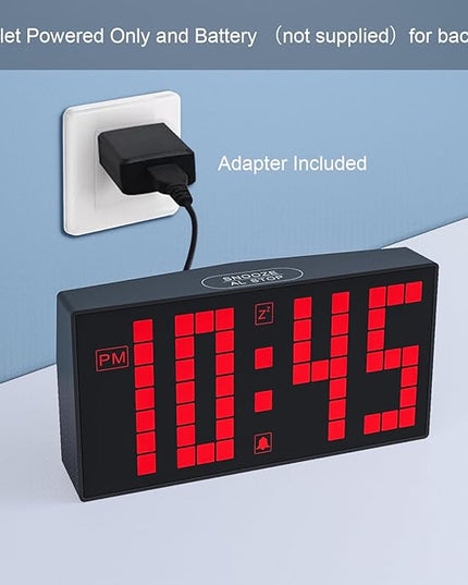 KWANWA Digital Alarm Clock with Auto-Dimmable LED Pixel Display, Weekend Alarm Mode, Plug-in Power with Battery Backup, DST Adjustment, Small Clock for Bedroom Desk (Red LED)