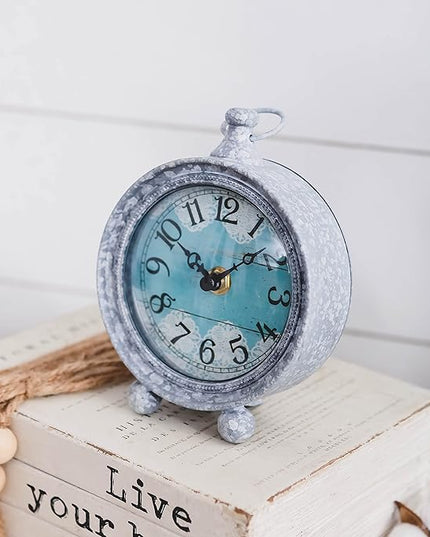 NIKKY HOME Vintage Coastal Beach Blue Table Clock Home Decor for Kitchen, Bathroom, Living Room, Bedroom, Office