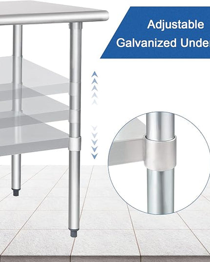 HARDURA Stainless Steel Table 24X36 Inches with Undershelf and Galvanized Legs NSF Heavy Duty Commercial Prep Work Table for Restaurant Kitchen Home and Hotel