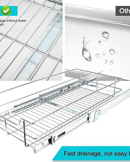 Pull Out Cabinet Organizer 9" W X 17" D, Slide Out Drawers For Kitchen Organizers and Storage, Pull Out Drawers For Cabinets Capacity Heavy Duty Caddy, Cabinet Shelves Chrome-Plated, Bathroom Pantry