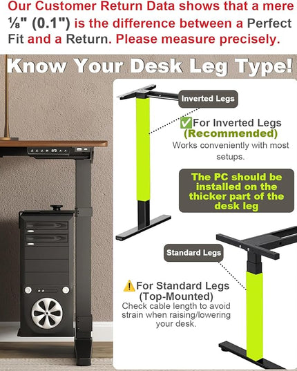 Under Desk PC Mount - No Drilling 40 lb Capacity, Computer Holder Under Table, Adjustable Height and Width, Clamp-on Leg PC Mount for Standing Desks (Fits 65mm×45mm Legs), with Non-Slip Pads, White