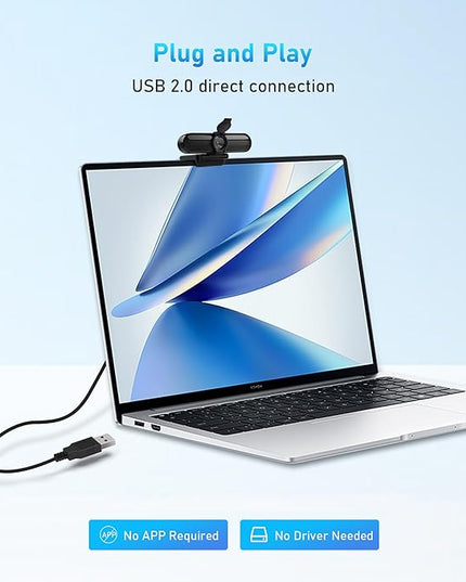 2K Webcam, FHD Computer Streaming Camera with 2K/30fps, 1080P/60fps, Autofocus, Dual Noise-Cancelling Microphones and Tripod, for Computer/Zoom/Skype/Teams/Laptop/MacBook/Windows
