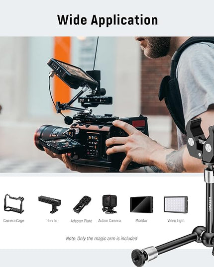 NEEWER 9.8"/25cm Adjustable Magic Arm with Super Clamp, 1/4" & 3/8" Threads, 1/4" Screws for Flash/LED Light/Microphone/Monitor, Compatible with SmallRig Camera Cage, Max Load: 4.4lb/2kg, ST25C