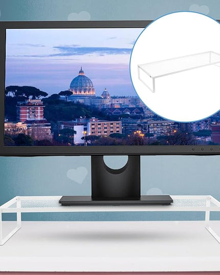 Computer Monitor Stand Riser and Laptop Stable Base for Office Desk, Removable Single-Layer White Metal Table Riser for Monitor Elevation and Workspace Organization
