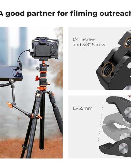 K&F CONCEPT 11" Magic Arm Clamp Kit with ARRI 1/4" & 3/8" Thread Screw 360° Ball Heads Articulating Arm Camera Adapter for DSLR, Monitor, LED Light, Microphone, Camera Cage, Action Camera