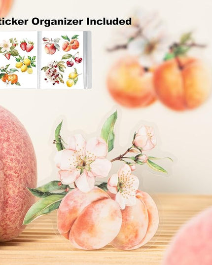 MiyouLuna 60 Pcs Large Garden-Inspired PET Stickers, Fruit-Themed for Scrapbooking, Journaling, DIY Crafts, with Organizer