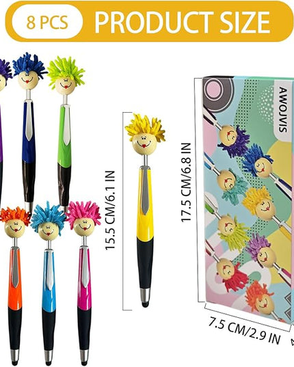 Pens,ballpoint pen,8pcs Mop Head Ballpoint Pens, Funny Mophea Topper Pen with Plush Hair Writing Click Pen Portable Cute Cartoon Multi-function Signing Pens Decor Gift for Office Home Adultes