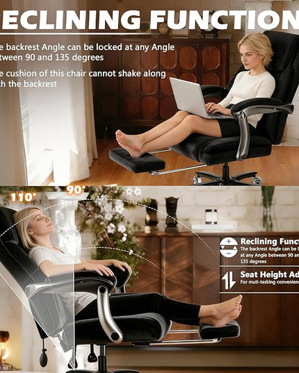 600LBS Reclining Heavy Duty Office Chair with 5D Flip Arms, Big and Tall Office Chair with Pocket Spring Cushion, Large High Back with Adjustable Lumbar Support,Dual Rubber Wheel