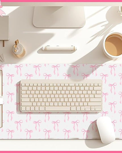 Large Pink Bows Mouse Pads Coquette Kawaii Mouse Pad 31.5 x 15.75 Inches Preppy Trendy Computer Desk Mat for Laptop with Non-Slip Rubber Base Mat Office Accessories Decor for Women